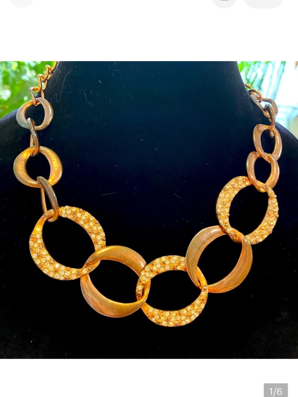 GOLD-TONE RHINESTONE STATEMENT LINK NECKLACE - Picture 3 of 14